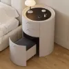 Round Smart Leather Dressing Table with Chair with Charging Station