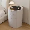 Round Smart Leather Dressing Table with Chair with Charging Station