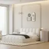 Round Smart Leather Dressing Table with Chair with Charging Station
