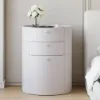 Round Smart Leather Dressing Table with Chair with Charging Station