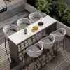 7-Piece Outdoor Sintered Stone & Aluminium Bar Dining Set with 6 Bar Stools in Light Grey