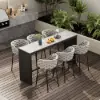 7-Piece Outdoor Sintered Stone & Aluminium Bar Dining Set with 6 Bar Stools in Light Grey