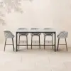 7-Piece Outdoor Sintered Stone & Aluminium Bar Dining Set with 6 Bar Stools in Light Grey