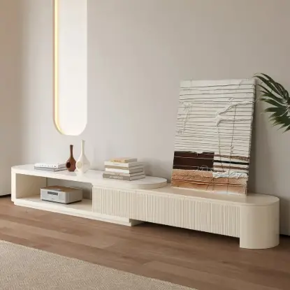 Picture of Velar 180 - 290 cm Extendable Fluted TV Unit with Sintered Stone Top & 3 Drawers – Multilayer PlyWood