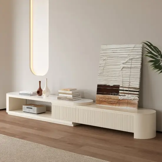 Velar 180 - 290 cm Extendable Fluted TV Unit with Sintered Stone Top & 3 Drawers – Multilayer PlyWood