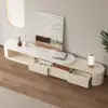 Velar 180 - 290 cm Extendable Fluted TV Unit with Sintered Stone Top & 3 Drawers – Multilayer PlyWood