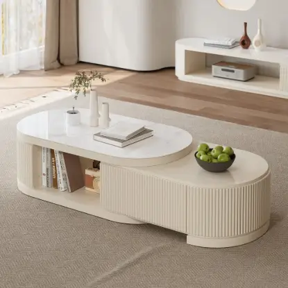 Picture of Velar 120 - 170 cm Extendable Fluted Coffee Table with Sintered Stone Top & Storage – AUD-H1715