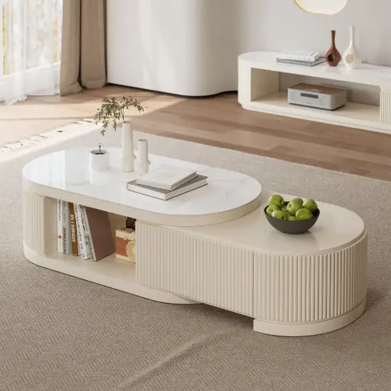 Velar 120 - 170 cm Extendable Fluted Coffee Table with Sintered Stone Top & Storage – AUD-H1715