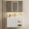 Picture of 800mm Modern Floating LED Bathroom Vanity with Ribbed Glass Door & Drawers