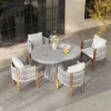 5 Pieces Extendable Outdoor Dining Set & Round Dining Table with 4 Woven Armchairs