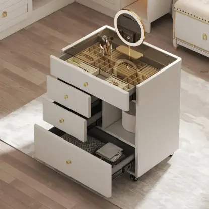 Picture of Selvo Saddle Leather Walk-In Closet Island Jewellery Dresser with Glass Top – AUD-H1718