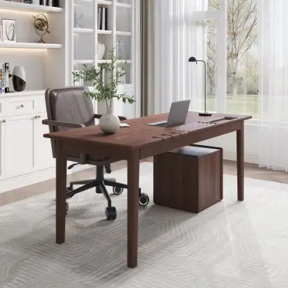 China Style Walnut Ash Wood Home Office Desk with 6 Drawers (62.9")