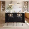 Arune 180cm Modern Black Kitchen Island with Glass Doors, LED Light Strip， Ample Storage