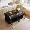 Arune 180cm Modern Black Kitchen Island with Glass Doors, LED Light Strip， Ample Storage