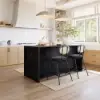 Arune 180cm Modern Black Kitchen Island with Glass Doors, LED Light Strip， Ample Storage