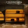 Arune 180cm Modern Black Kitchen Island with Glass Doors, LED Light Strip， Ample Storage