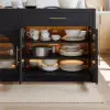 Arune 180cm Modern Black Kitchen Island with Glass Doors, LED Light Strip， Ample Storage