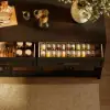 Arune 180cm Modern Black Kitchen Island with Glass Doors, LED Light Strip， Ample Storage