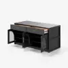 Arune 180cm Modern Black Kitchen Island with Glass Doors, LED Light Strip， Ample Storage