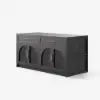 Arune 180cm Modern Black Kitchen Island with Glass Doors, LED Light Strip， Ample Storage