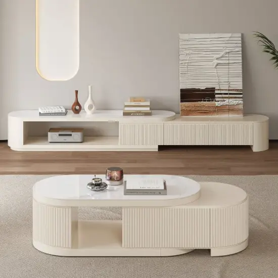 Velar 1803 mm Extendable TV Stand & Coffee Table Set – White