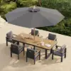 Tevara 8 Pieces Rectangle Wood & Aluminium Outdoor Patio Dining Set with Central Pillar Umbrella