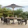Tevara 8 Pieces Rectangle Wood & Aluminium Outdoor Patio Dining Set with Central Pillar Umbrella