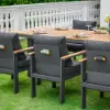 Tevara 8 Pieces Rectangle Wood & Aluminium Outdoor Patio Dining Set with Central Pillar Umbrella