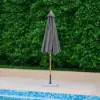 Tevara 8 Pieces Rectangle Wood & Aluminium Outdoor Patio Dining Set with Central Pillar Umbrella