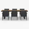 Tevara 8 Pieces Rectangle Wood & Aluminium Outdoor Patio Dining Set with Central Pillar Umbrella