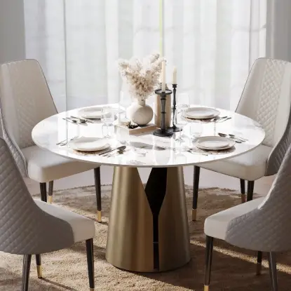 120 cm Sintered Stone Round Dining Table with Carbon Steel Base Seats 2-4 People
