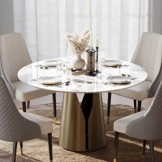 120 cm Sintered Stone Round Dining Table with Carbon Steel Base Seats 2-4 People