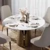 120 cm Sintered Stone Round Dining Table with Carbon Steel Base Seats 2-4 People