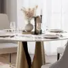 120 cm Sintered Stone Round Dining Table with Carbon Steel Base Seats 2-4 People