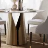 120 cm Sintered Stone Round Dining Table with Carbon Steel Base Seats 2-4 People