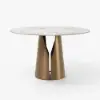 120 cm Sintered Stone Round Dining Table with Carbon Steel Base Seats 2-4 People