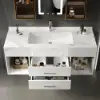 Modern 90 cm Floating Single Bathroom Vanity with Sink, Sintered Stone Top – White
