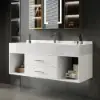 Modern 90 cm Floating Single Bathroom Vanity with Sink, Sintered Stone Top – White