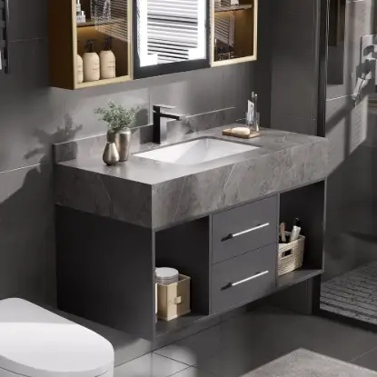 Modern 100 cm Floating Single Bathroom Vanity with Sink, Sintered Stone Top