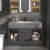 Modern 100 cm Floating Single Bathroom Vanity with Sink, Sintered Stone Top