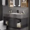 Modern 100 cm Floating Single Bathroom Vanity with Sink, Sintered Stone Top