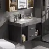 Modern 90 cm Floating Single Bathroom Vanity with Sink, Sintered Stone Top – Concrete Grey – Black