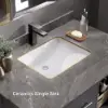 Modern 90 cm Floating Single Bathroom Vanity with Sink, Sintered Stone Top – Concrete Grey – Black