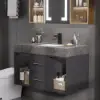 Modern 90 cm Floating Single Bathroom Vanity with Sink, Sintered Stone Top – Concrete Grey – Black