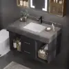 Modern 90 cm Floating Single Bathroom Vanity with Sink, Sintered Stone Top – Concrete Grey – Black
