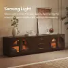 Arune 183 cm Arched Glass Doors TV Unit with Storage and LED – Walnut Stand