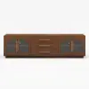 Arune 183 cm Arched Glass Doors TV Unit with Storage and LED – Walnut Stand