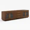 Arune 183 cm Arched Glass Doors TV Unit with Storage and LED – Walnut Stand