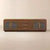 Arune 183 cm Arched Glass Doors TV Unit with Storage and LED – Walnut Stand