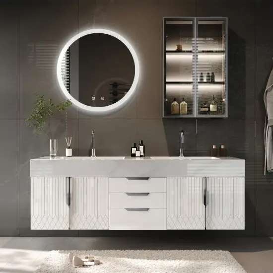 Aro 150 cm Floating Double Bathroom Vanity with Sink, Sintered Stone Top – White – Series